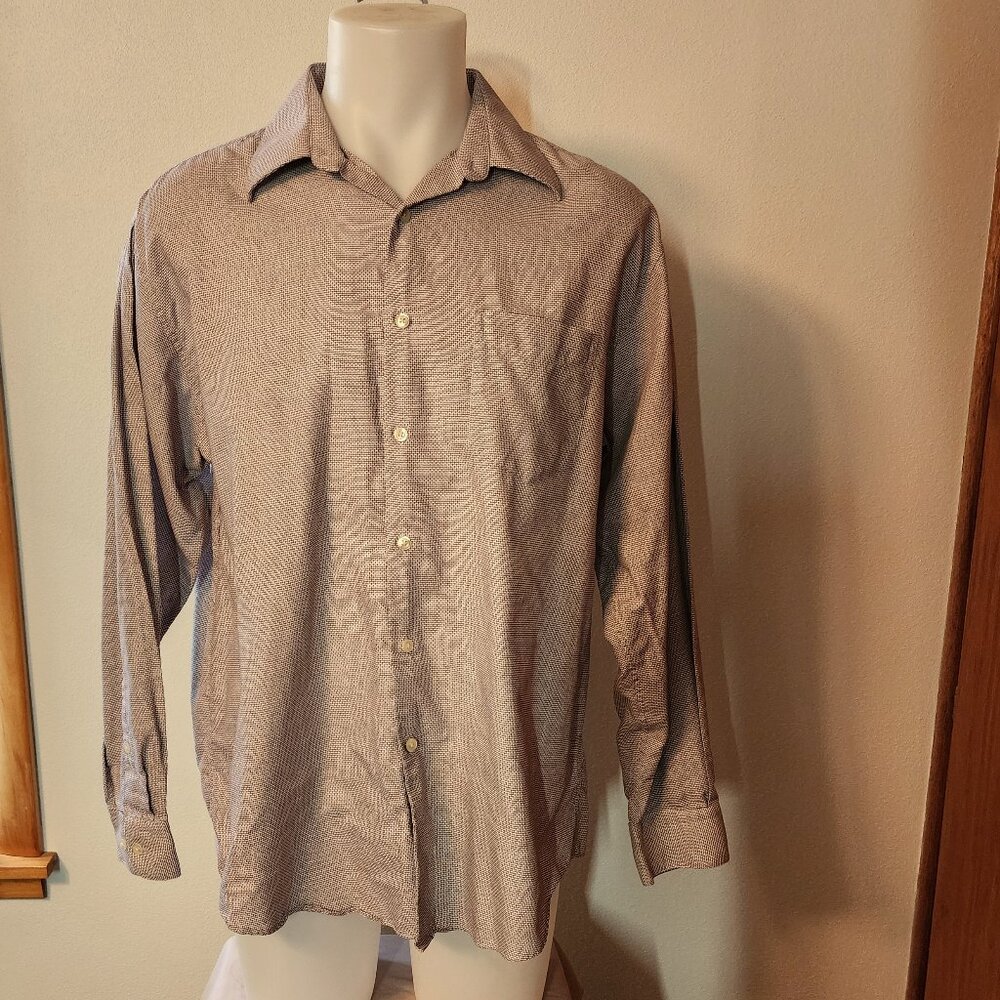 Perry Ellis Portfolio Men's 16.5 34/35 Beige Button Up Long Sleeve EUC #551